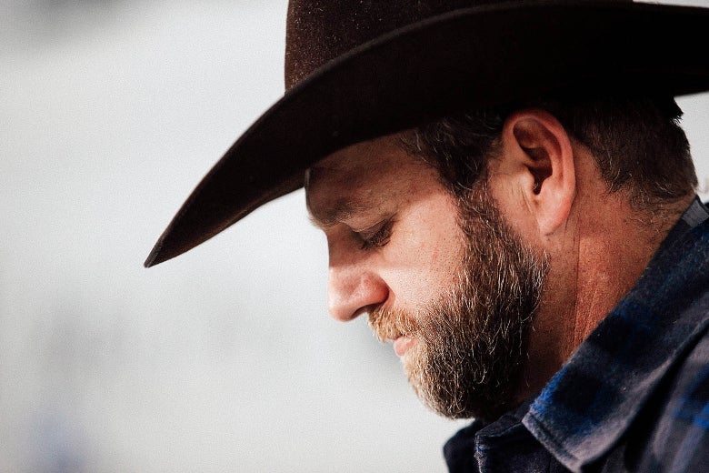 Ammon Bundy speaks to members of the media in front of the Malheur National Wildlife Refuge Headquarters on Jan. 5, 2016 near Burns, Oregon.